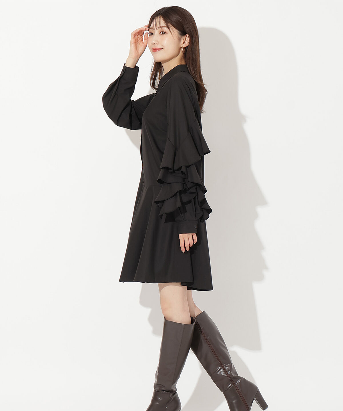アンドクチュール「アシメフリルスリーブミニワンピース」|ワンピース|
