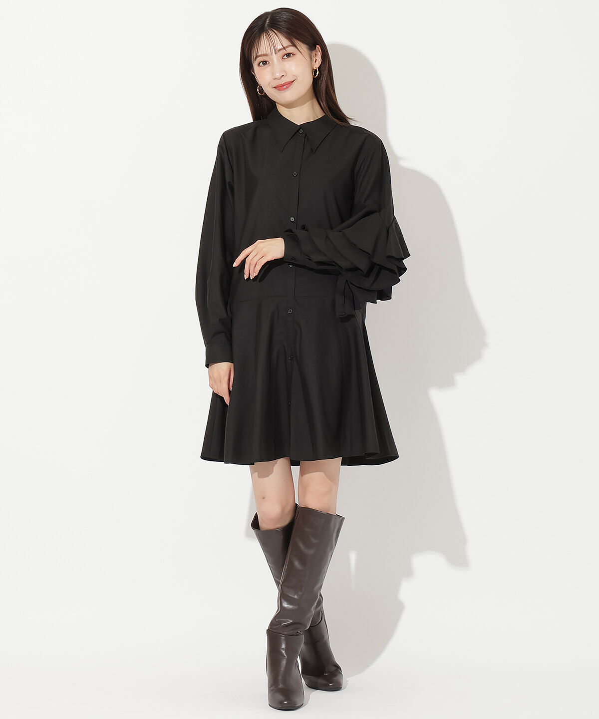 アンドクチュール「アシメフリルスリーブミニワンピース」|ワンピース|