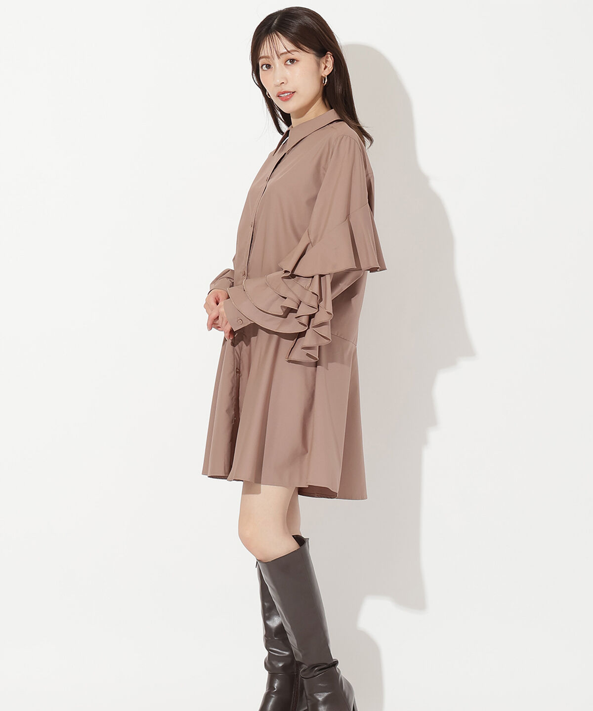 アンドクチュール「アシメフリルスリーブミニワンピース」|ワンピース|