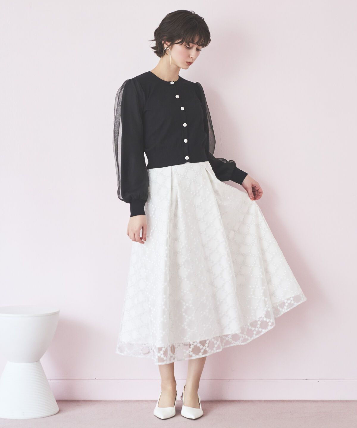 アンドクチュール「シアースリーブビジューカーディガン」|カーディガン|