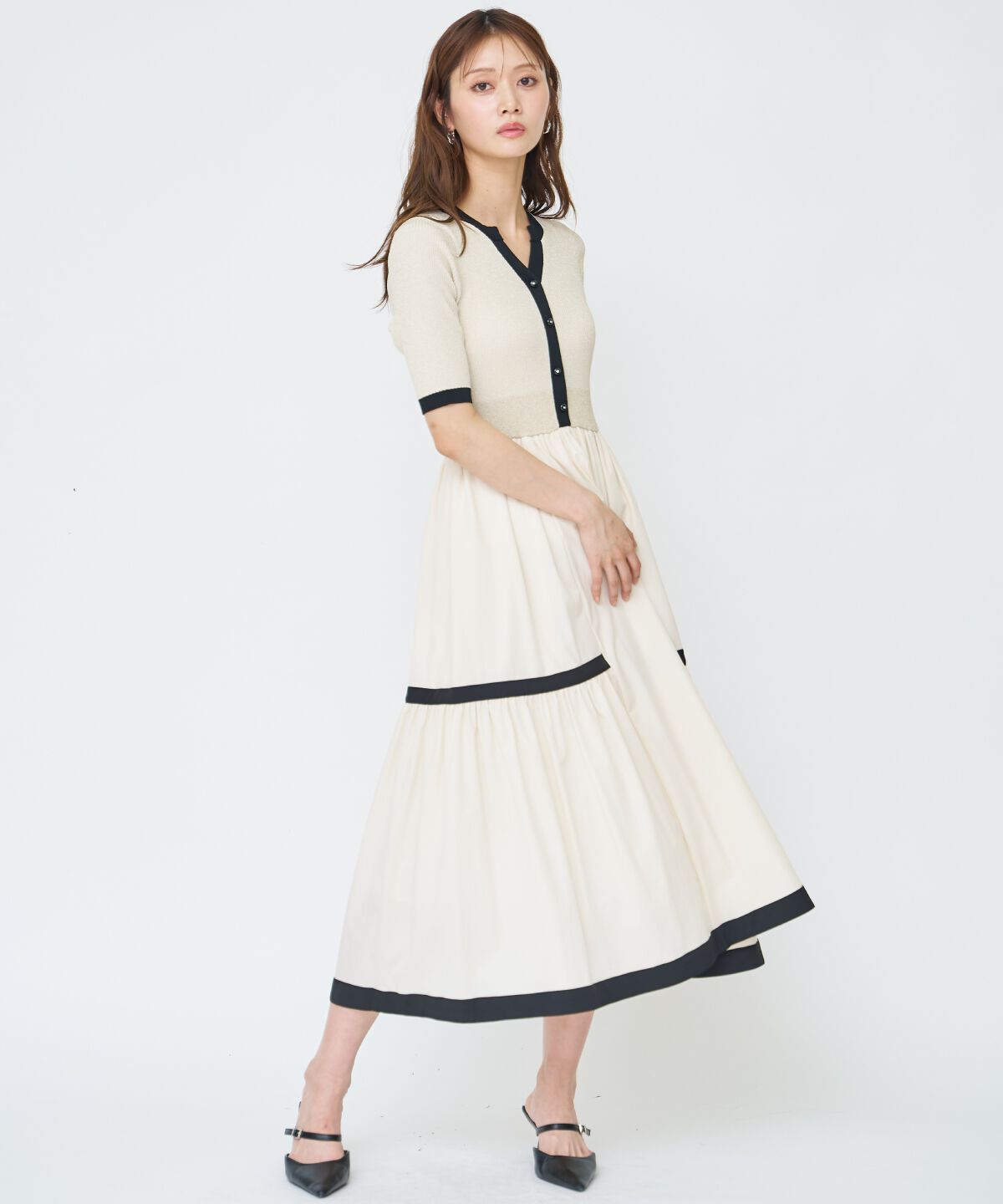 アンドクチュール「ラメ入り配色ドッキングワンピース」|ワンピース|