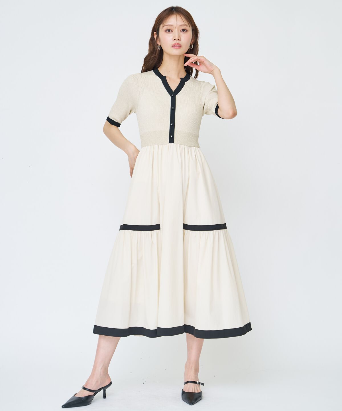 アンドクチュール「ラメ入り配色ドッキングワンピース」|ワンピース|