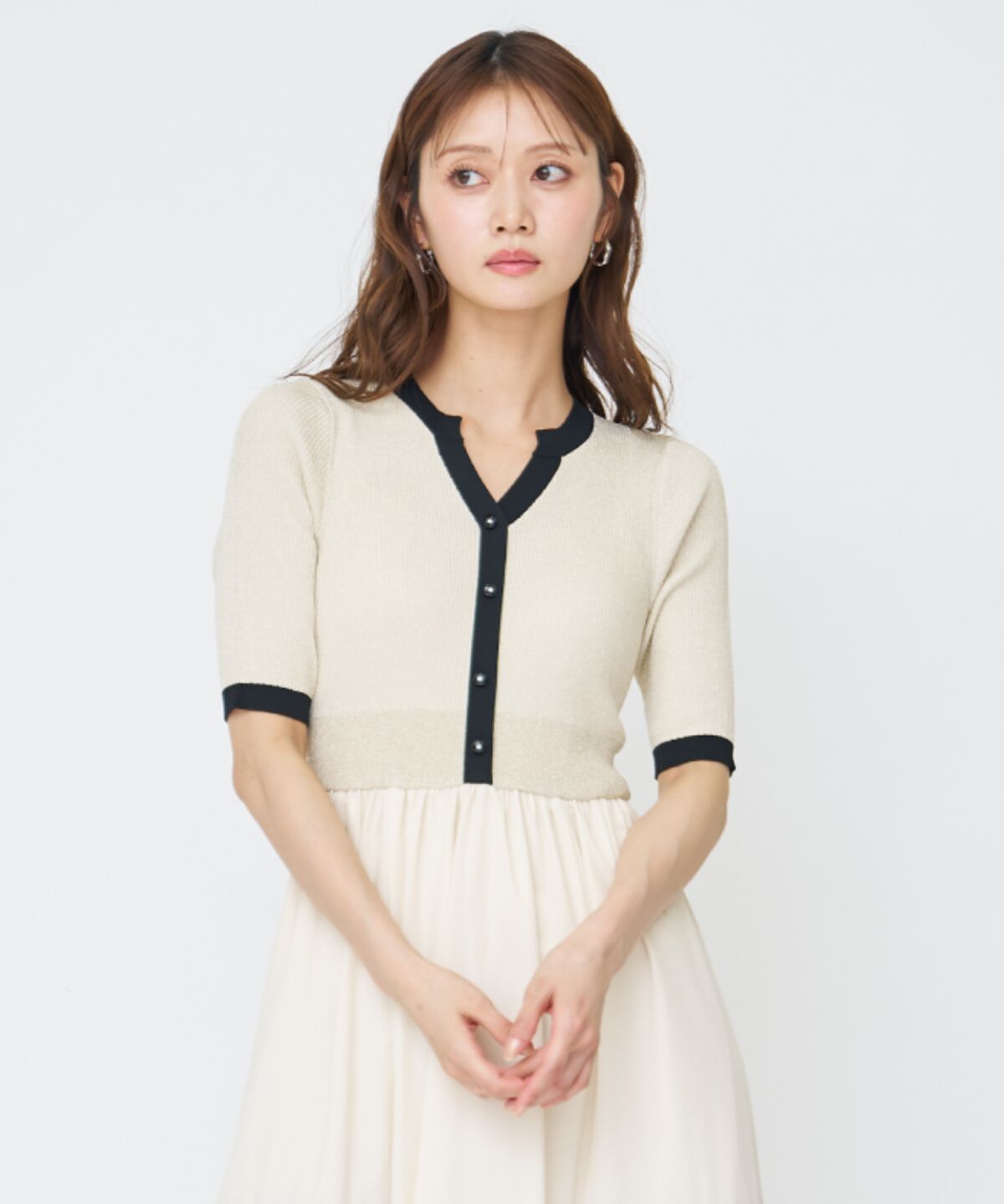 アンドクチュール「ラメ入り配色ドッキングワンピース」|ワンピース|