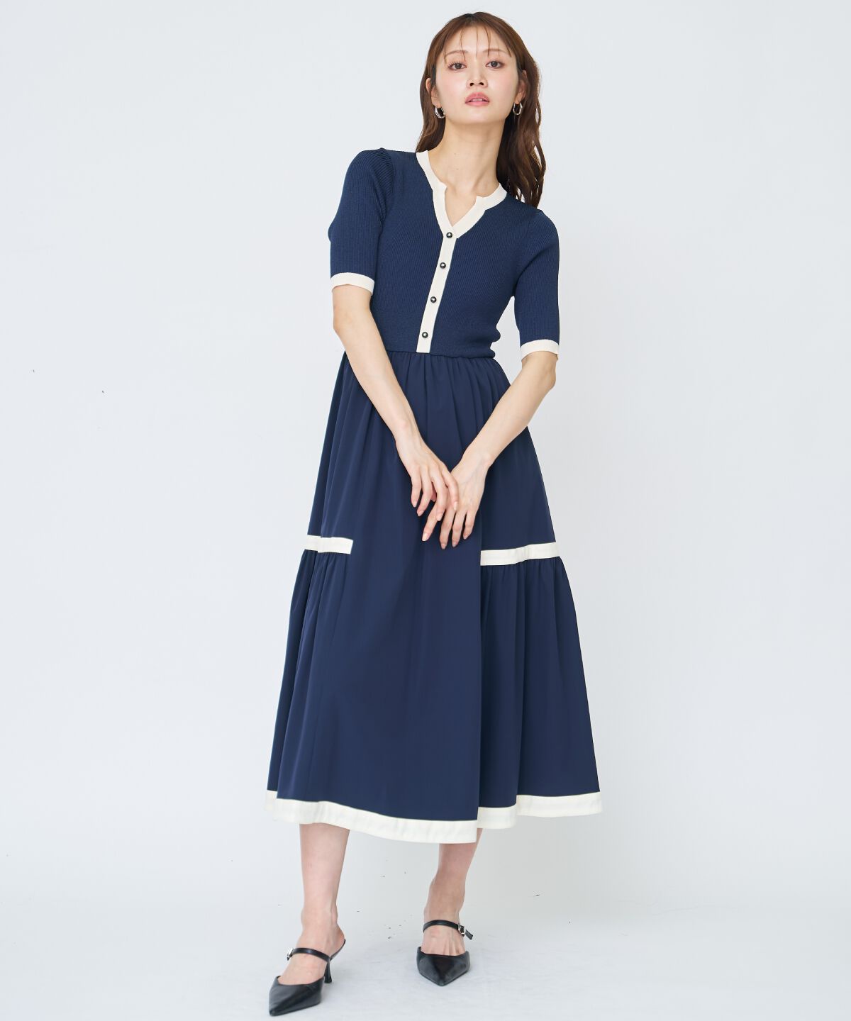 アンドクチュール「ラメ入り配色ドッキングワンピース」|ワンピース|