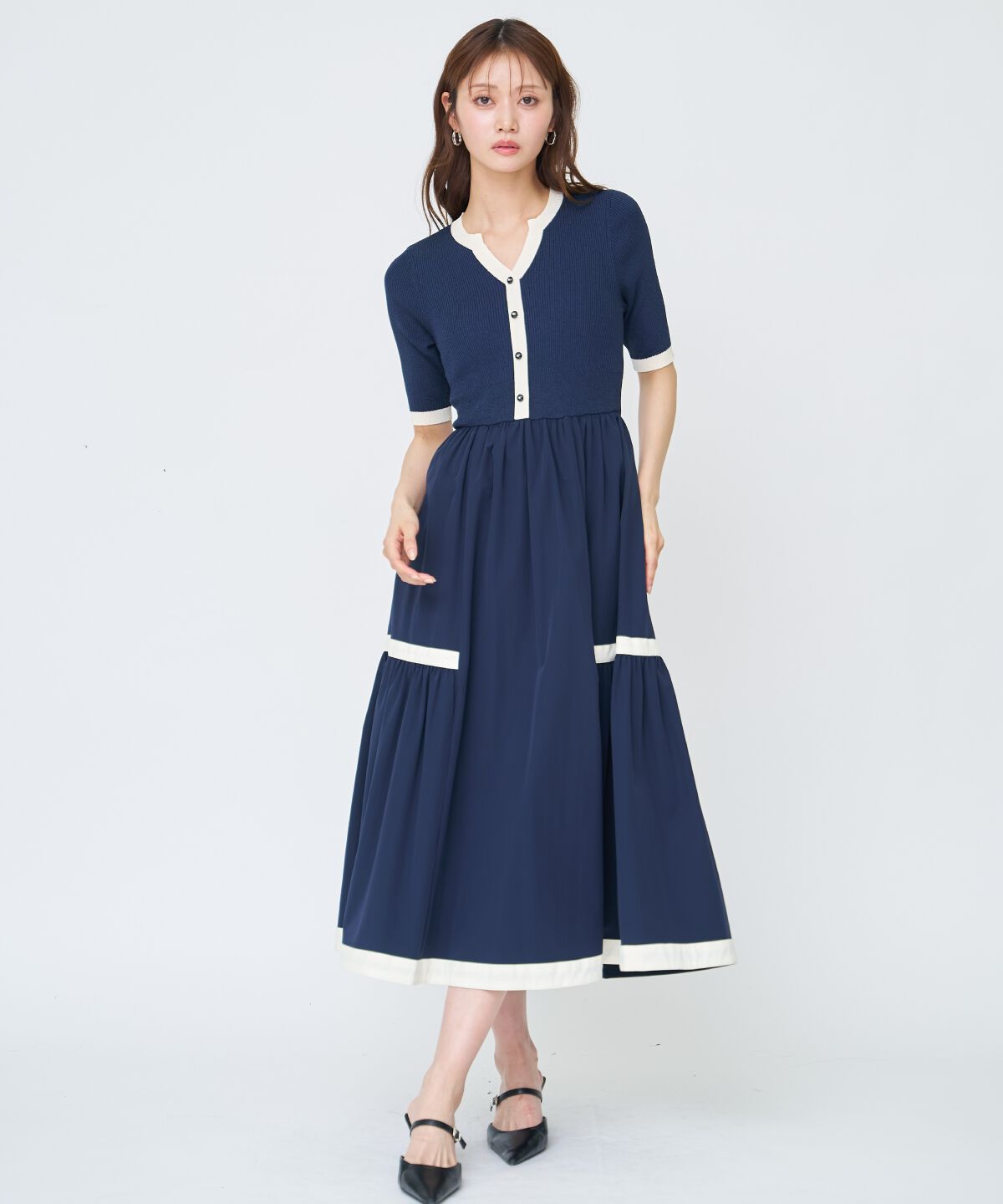 アンドクチュール「ラメ入り配色ドッキングワンピース」|ワンピース|