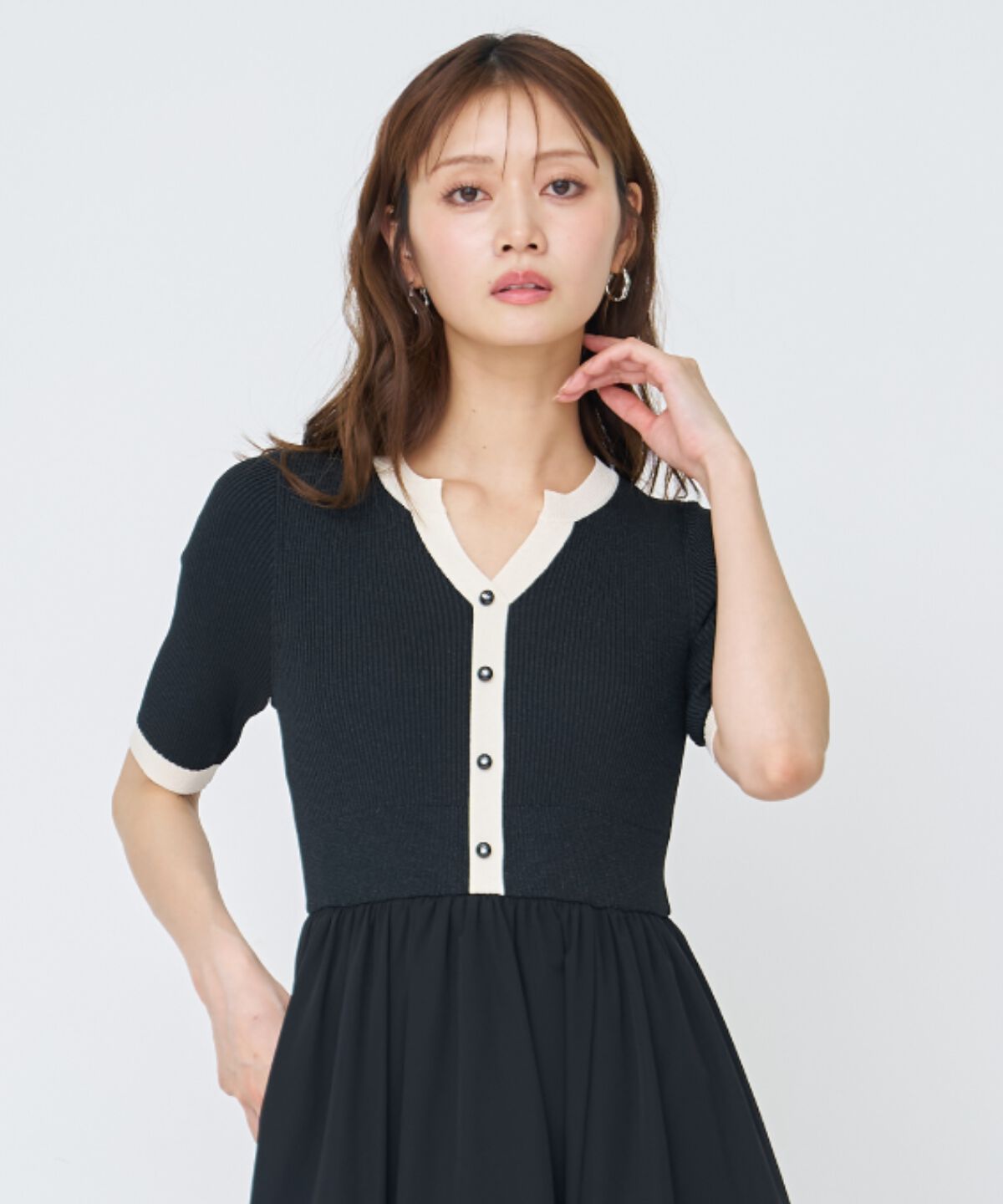 アンドクチュール「ラメ入り配色ドッキングワンピース」|ワンピース|