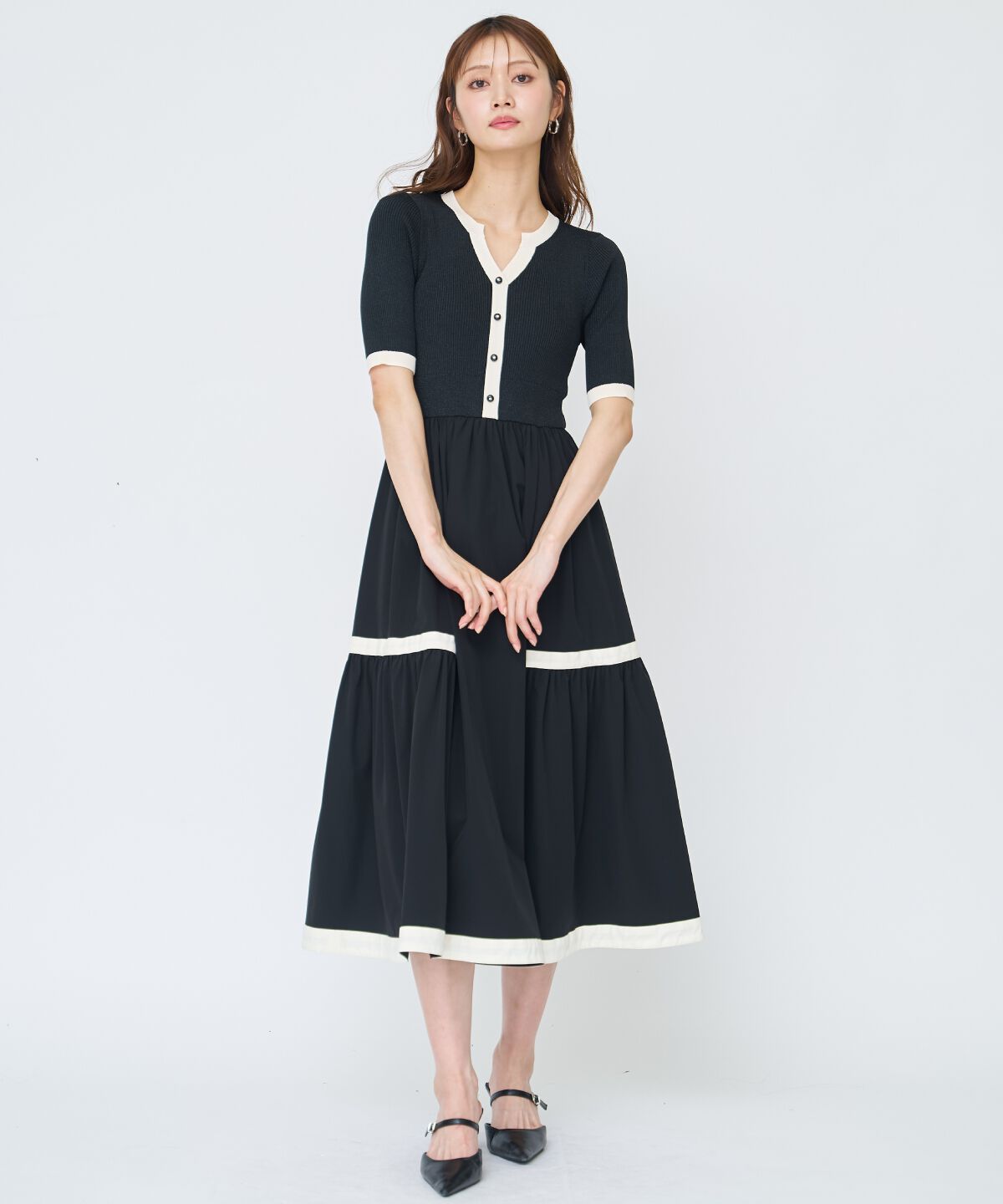 アンドクチュール「ラメ入り配色ドッキングワンピース」|ワンピース|