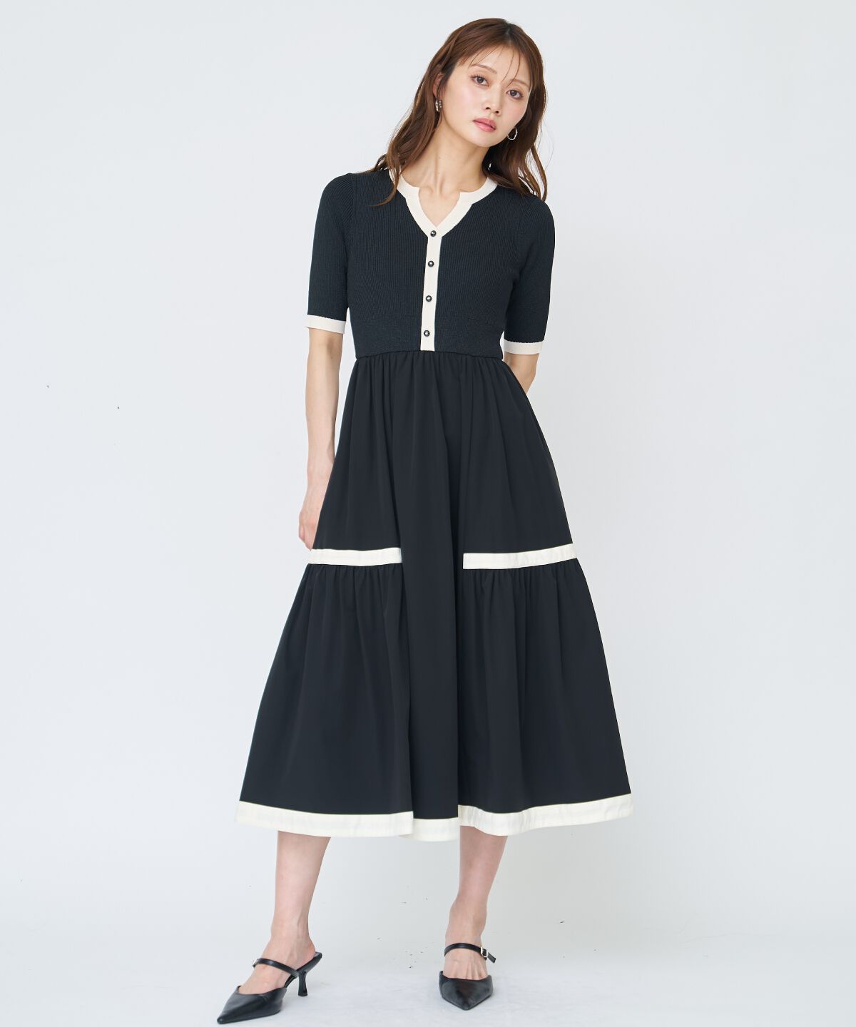 アンドクチュール「ラメ入り配色ドッキングワンピース」|ワンピース|