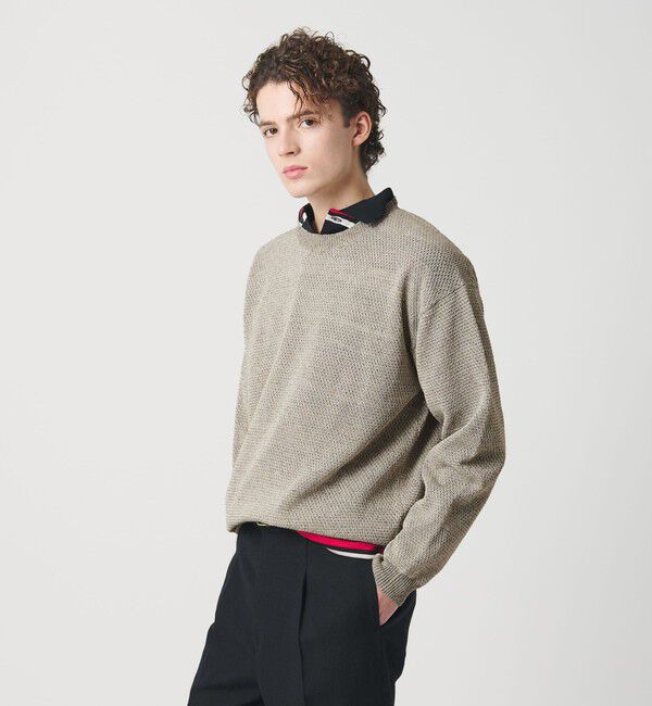 BEAUTY&YOUTH UNITED ARROWS「リネンブレンド メランジ クルーネック ニット ウォッシャブル」|ニット・セーター|BEIGE
