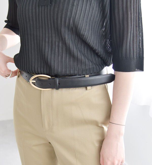 quaranciel「quaranciel: オーバル バックル ステッチ レザー ベルト」|ベルト|