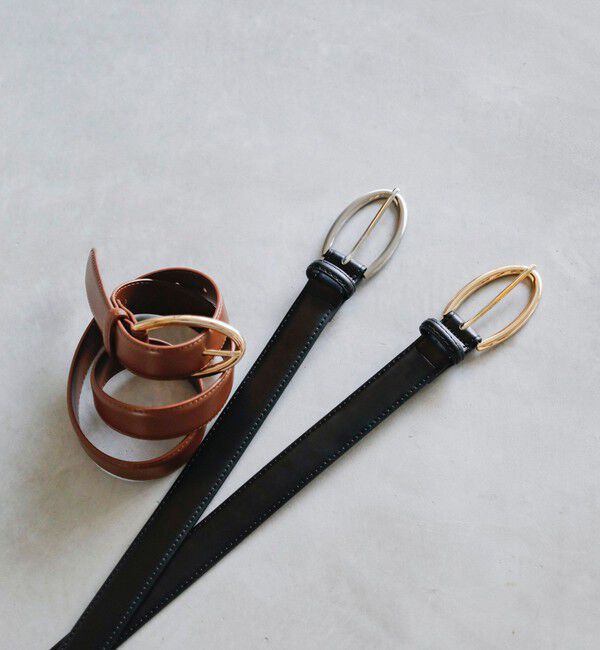 quaranciel「quaranciel: オーバル バックル ステッチ レザー ベルト」|ベルト|