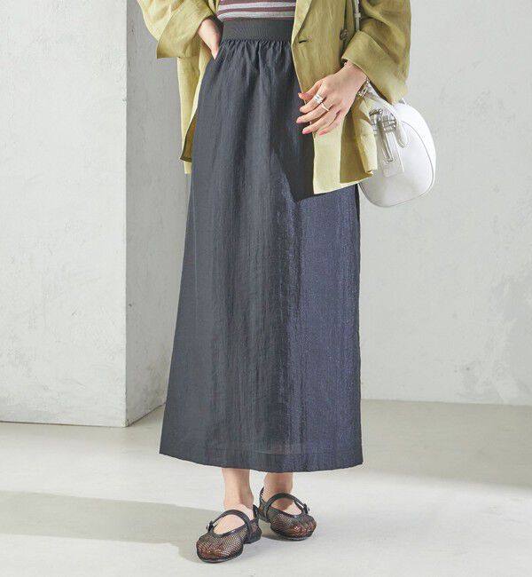 SHIPS for women「〈手洗い可能〉シアー シャイニー ウエスト ゴム ギャザー スカート」|スカート|