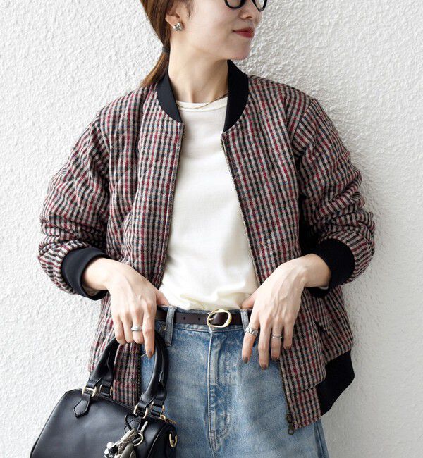 SHIPS any「SHIPS any: キルティング チェック バーシティ ブルゾン」|ブルゾン・スタジャン|ブラウン