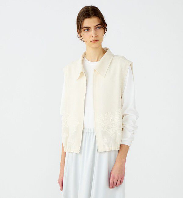 Ballsey「フラワーメッシュエンブロイダリー ジップアップジレ」|ベスト・ジレ|