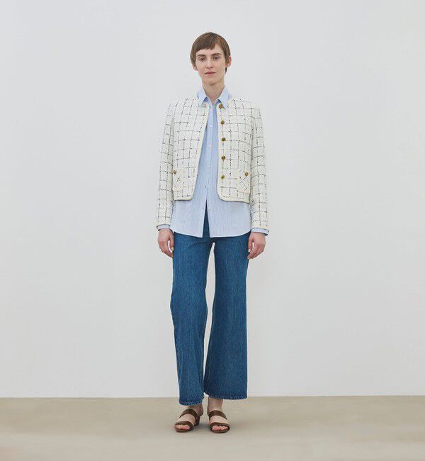 DES PRES「ループチェック クルーネックジャケット」|ノーカラージャケット|