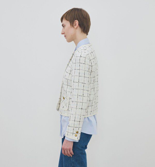 DES PRES「ループチェック クルーネックジャケット」|ノーカラージャケット|