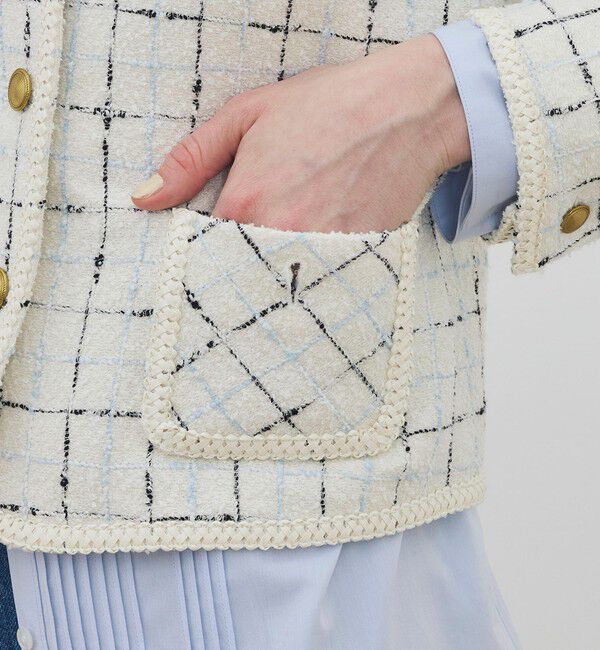 DES PRES「ループチェック クルーネックジャケット」|ノーカラージャケット|