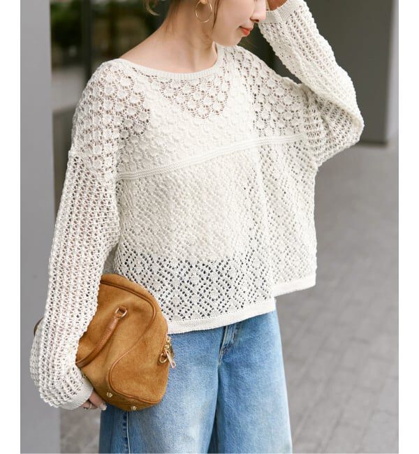 Spick and Span「《WEB限定 / 追加予約》透かし編みボートネックニット」|ニット・セーター|