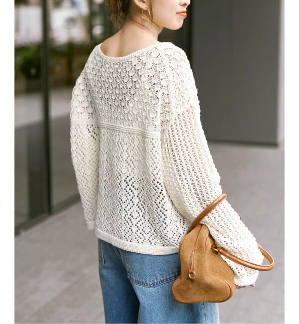 Spick and Span「《WEB限定 / 追加予約》透かし編みボートネックニット」|ニット・セーター|