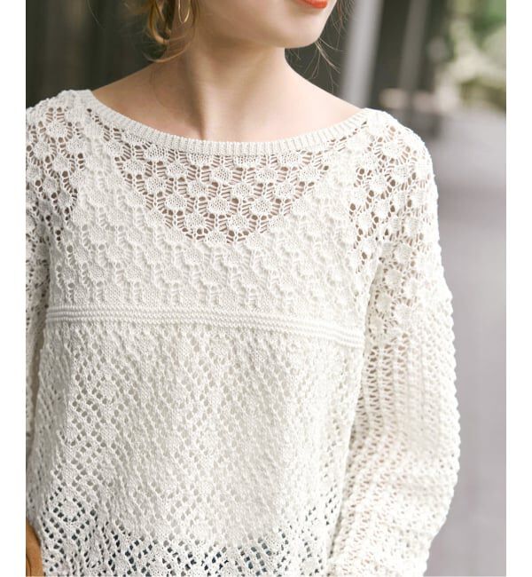 Spick and Span「《WEB限定 / 追加予約》透かし編みボートネックニット」|ニット・セーター|