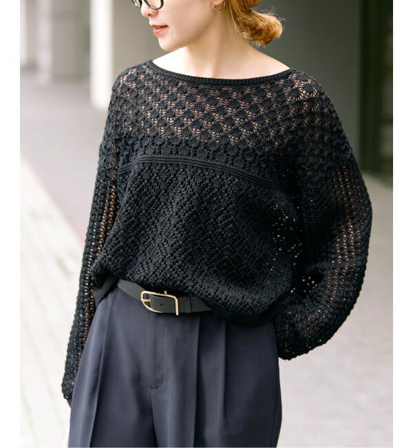 Spick and Span「《WEB限定 / 追加予約》透かし編みボートネックニット」|ニット・セーター|