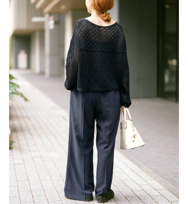 Spick and Span「《WEB限定 / 追加予約》透かし編みボートネックニット」|ニット・セーター|