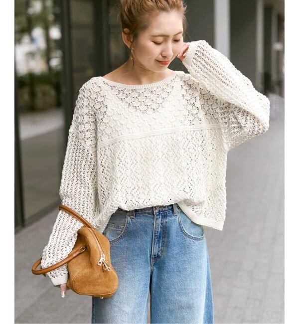 Spick and Span「《WEB限定 / 追加予約》透かし編みボートネックニット」|ニット・セーター|