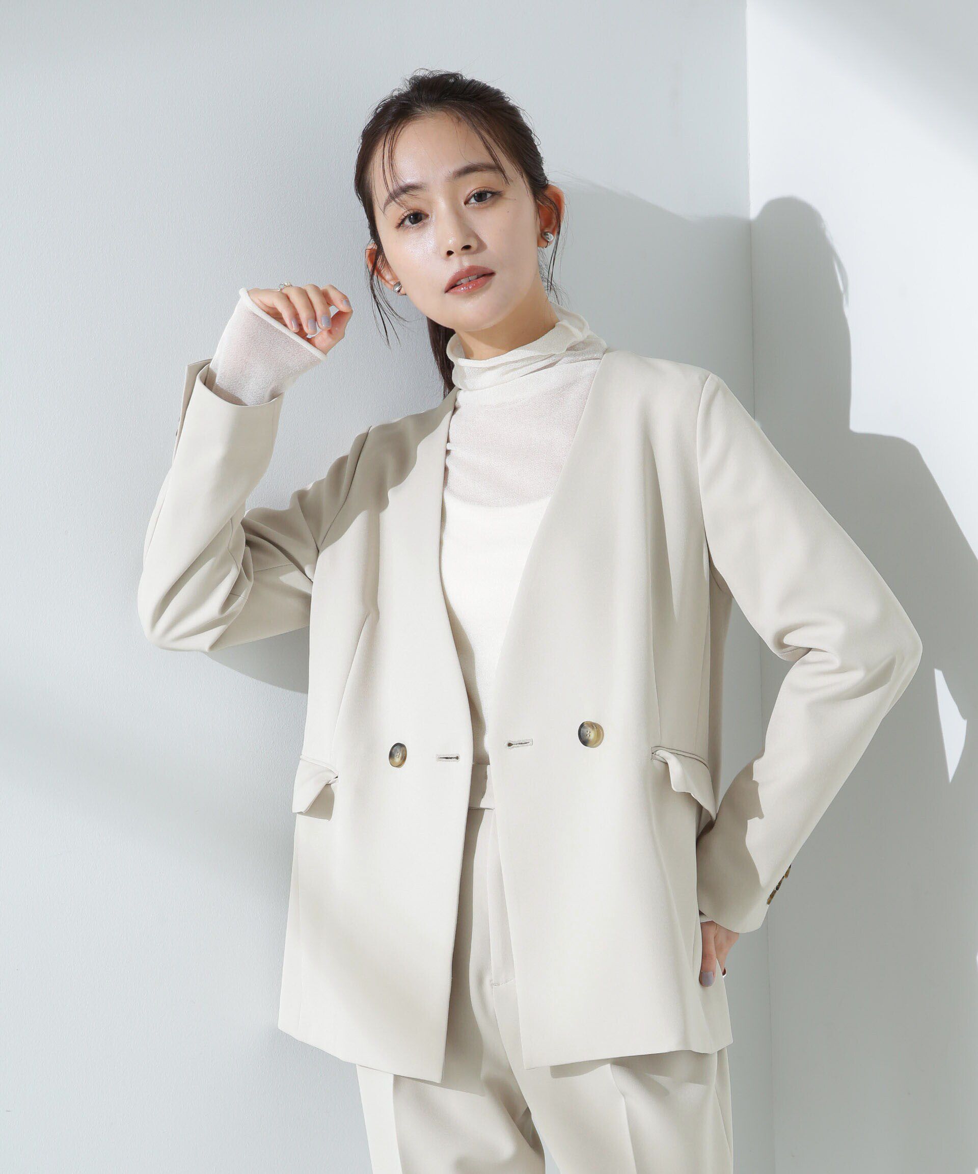 nano･universe「デイリーファンクション Vネックダブルジャケット(セットアップ可)」|テーラードジャケット|