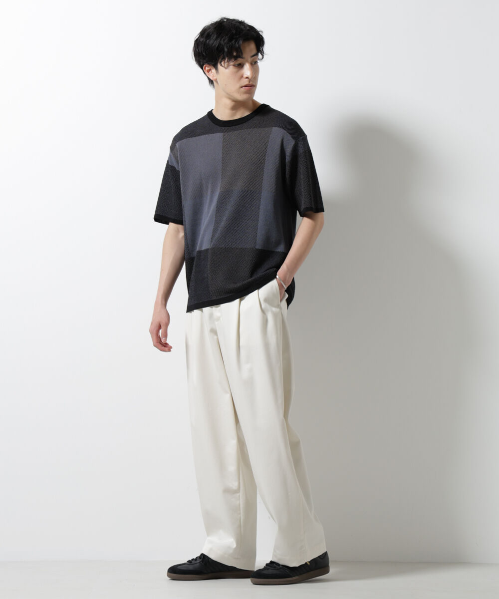 nano･universe「ブロックチェックニットTシャツ 半袖」|ニット・セーター|