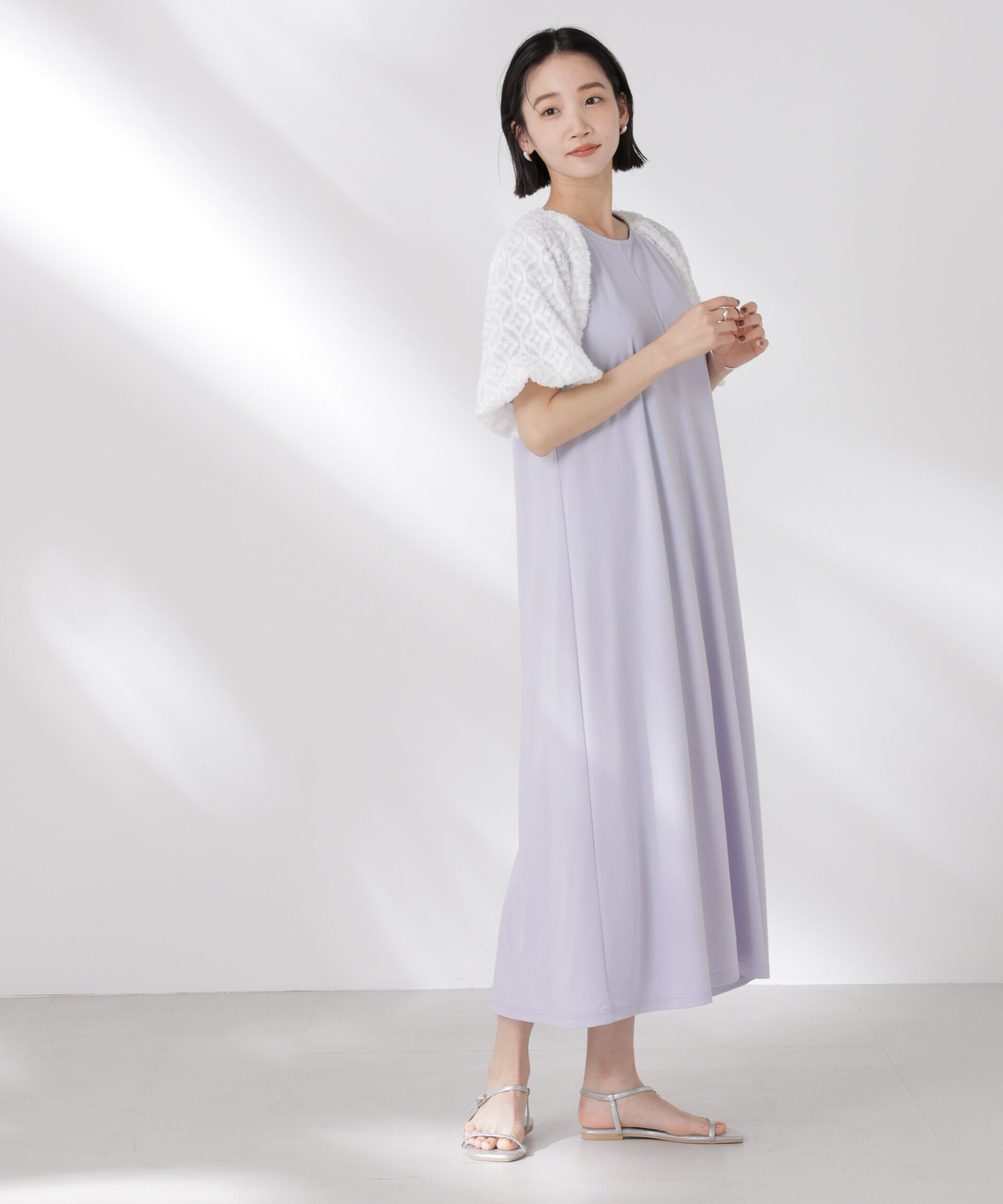 nano･universe「バルーンスリーブコンビカットワンピース」|ワンピース|グレー