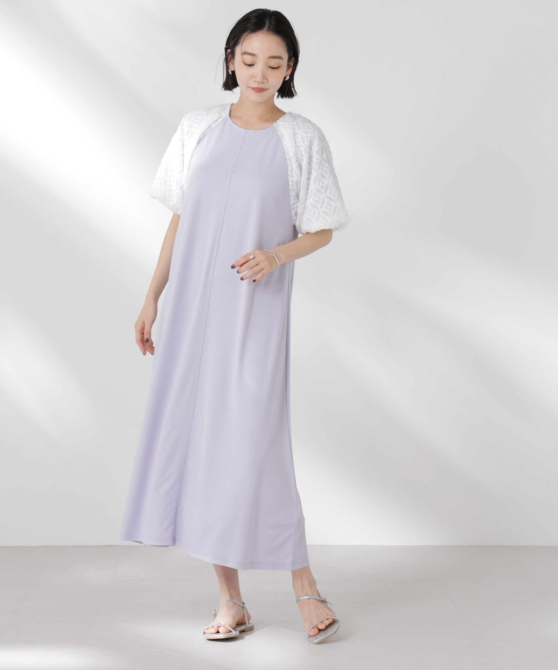 nano･universe「バルーンスリーブコンビカットワンピース」|ワンピース|