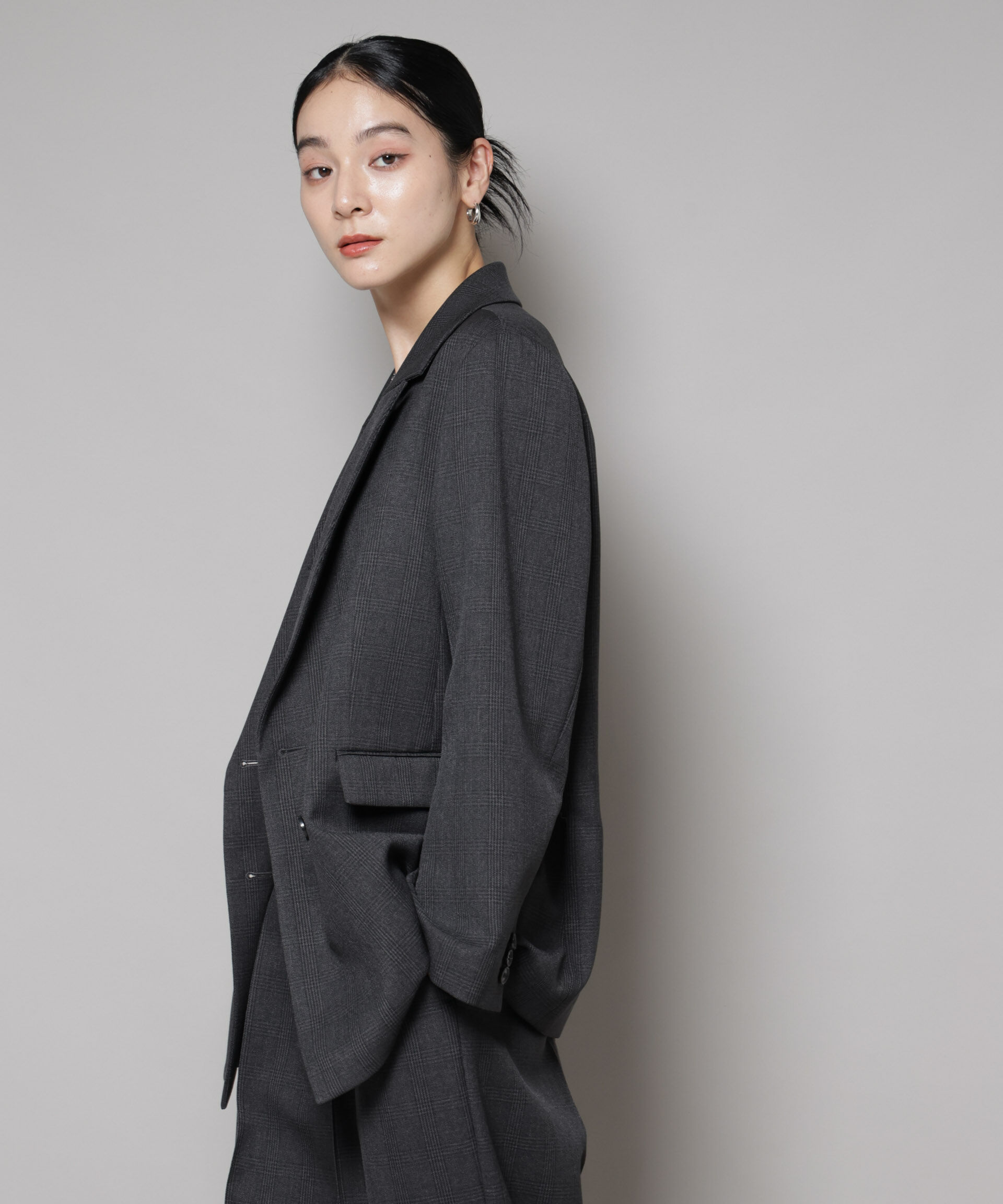 nano･universe「ストレッチサージチェックダブルジャケット(セットアップ可)」|テーラードジャケット|