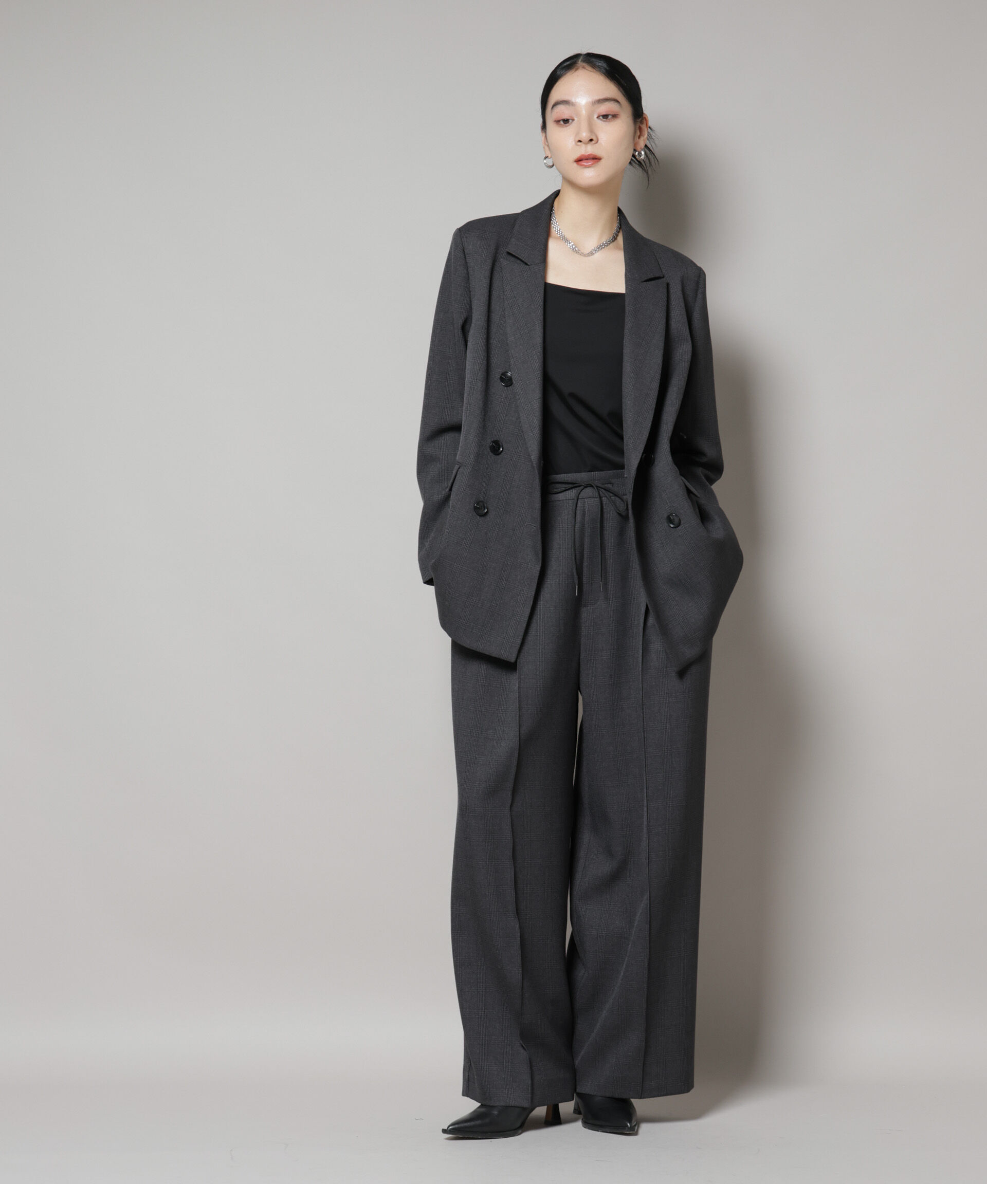 nano･universe「ストレッチサージチェックダブルジャケット(セットアップ可)」|テーラードジャケット|