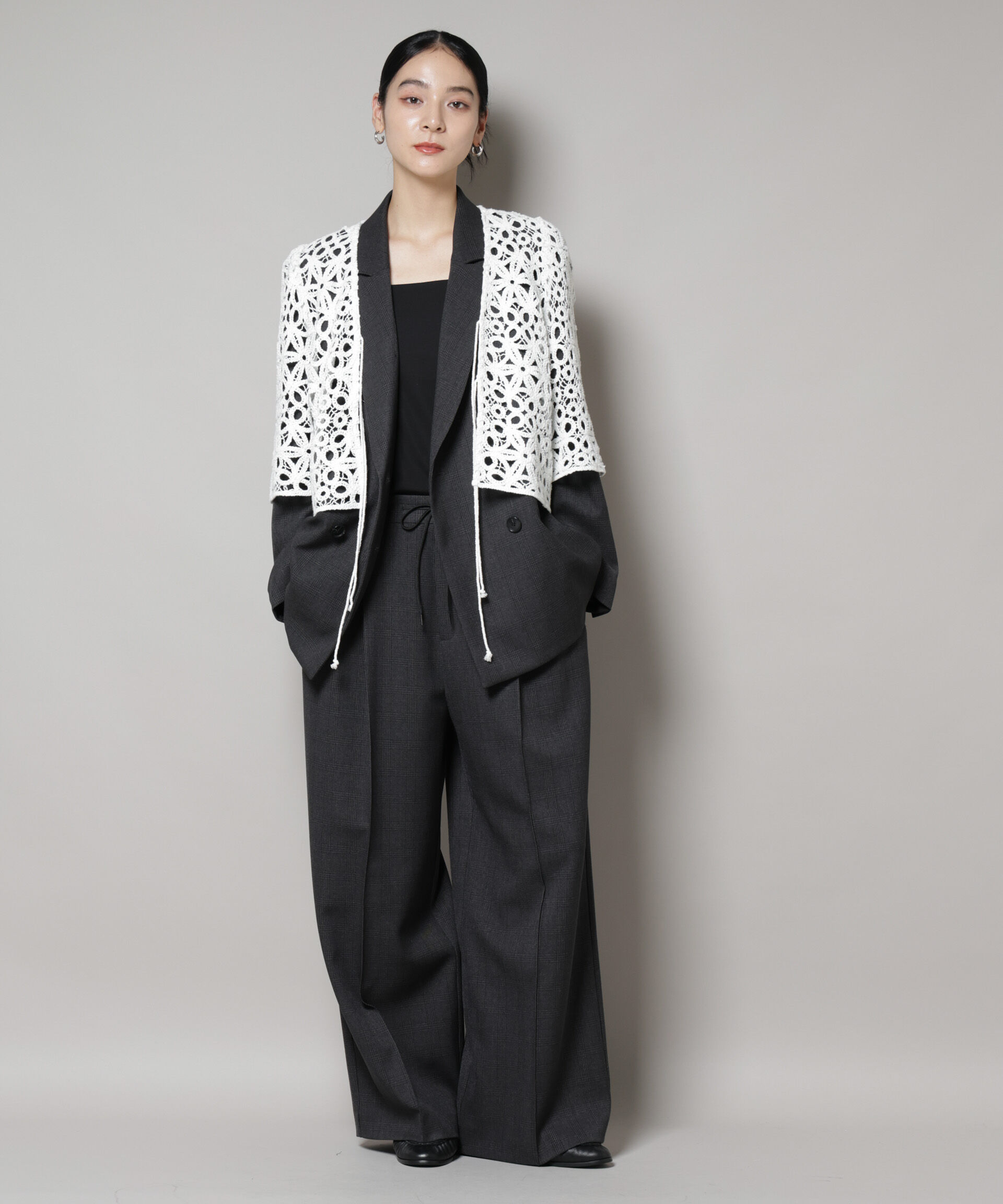 nano･universe「ストレッチサージチェックダブルジャケット(セットアップ可)」|テーラードジャケット|