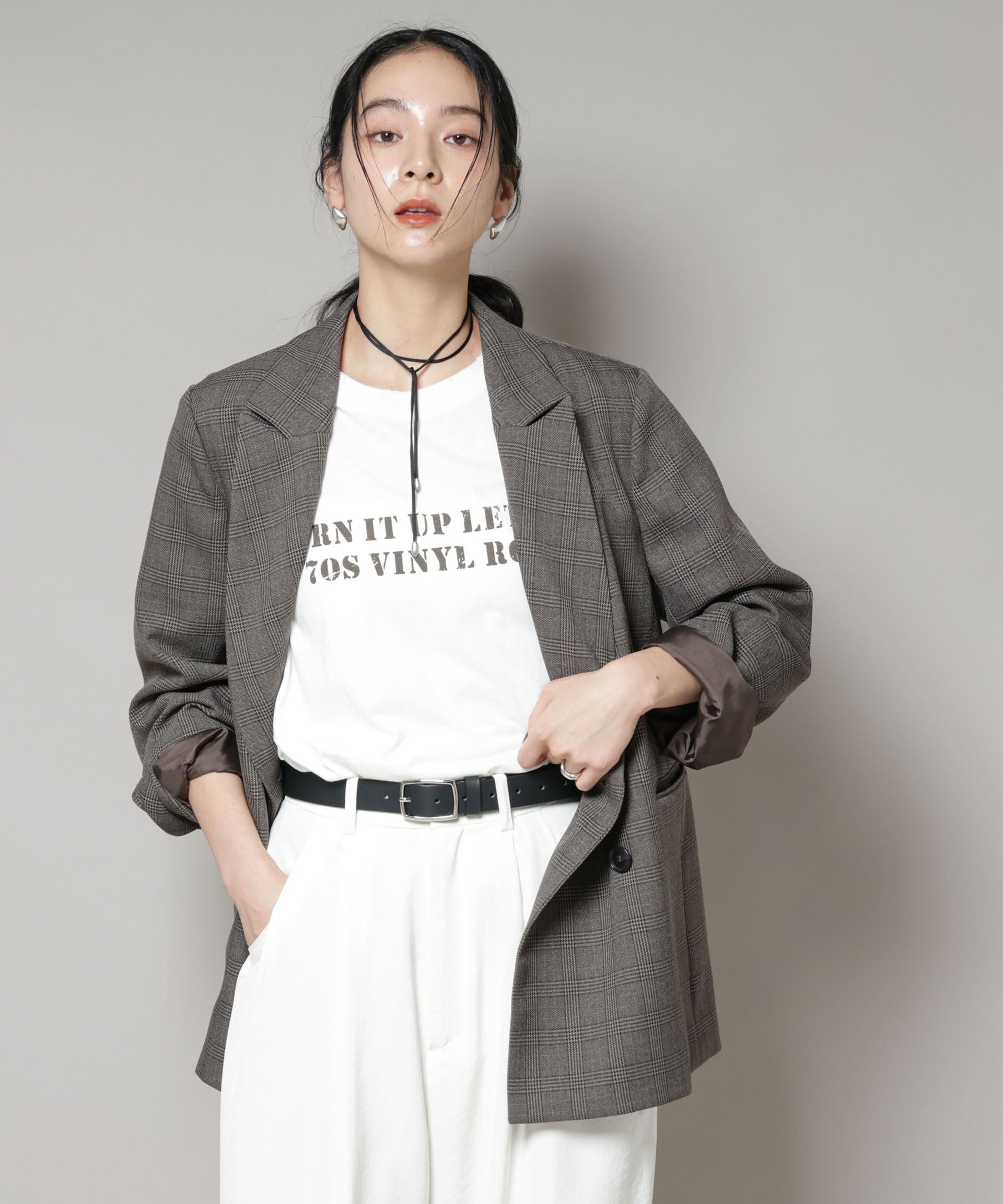 nano･universe「ストレッチサージチェックダブルジャケット(セットアップ可)」|テーラードジャケット|