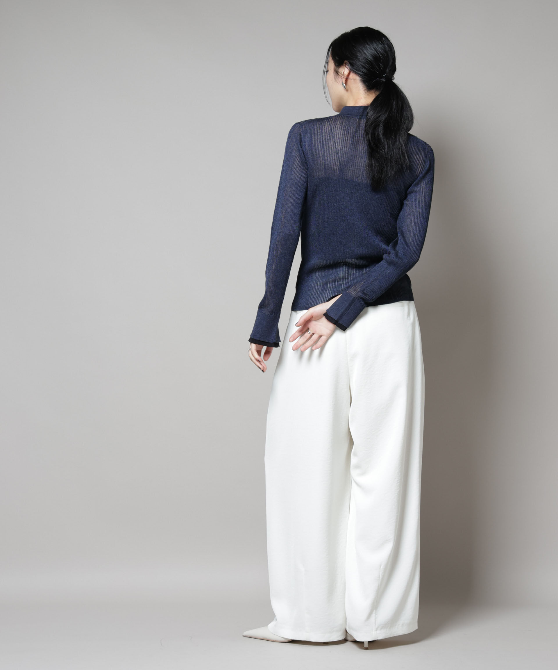 nano･universe「バイカラーシアーリブ衿付きカーディガン」|ニット・セーター|