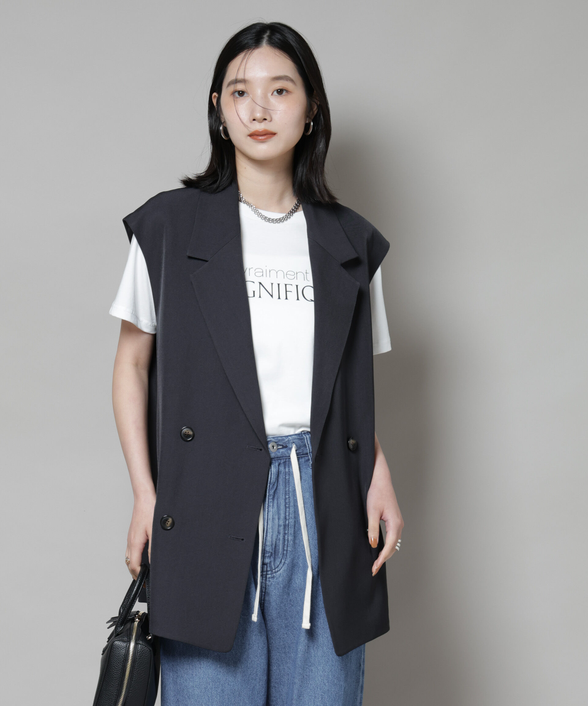 nano･universe「テーラードＷボタンミドルジレ(セットアップ可)」|テーラードジャケット|チャコール3