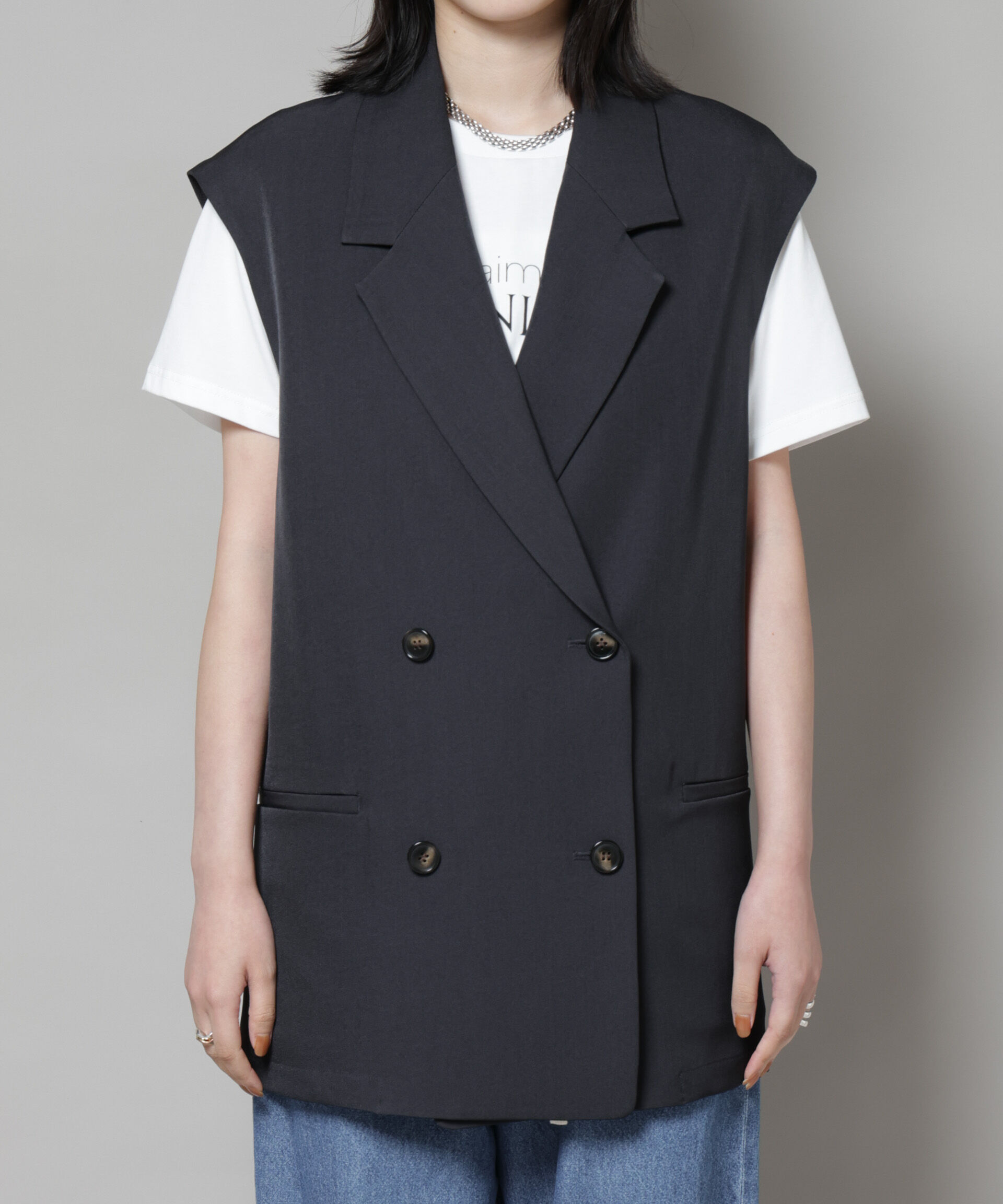 nano･universe「テーラードＷボタンミドルジレ(セットアップ可)」|テーラードジャケット|