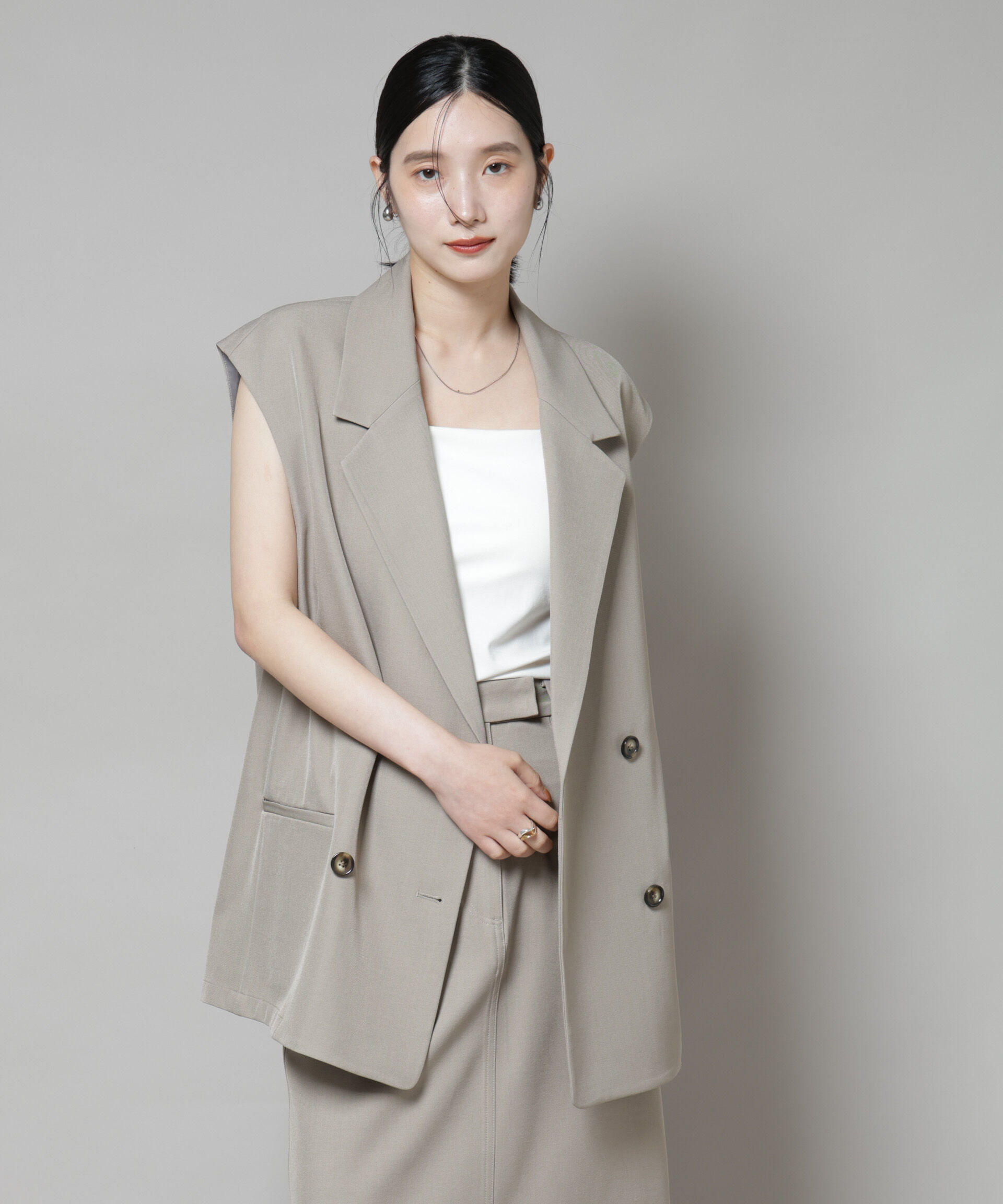 nano･universe「テーラードＷボタンミドルジレ(セットアップ可)」|テーラードジャケット|ベージュ