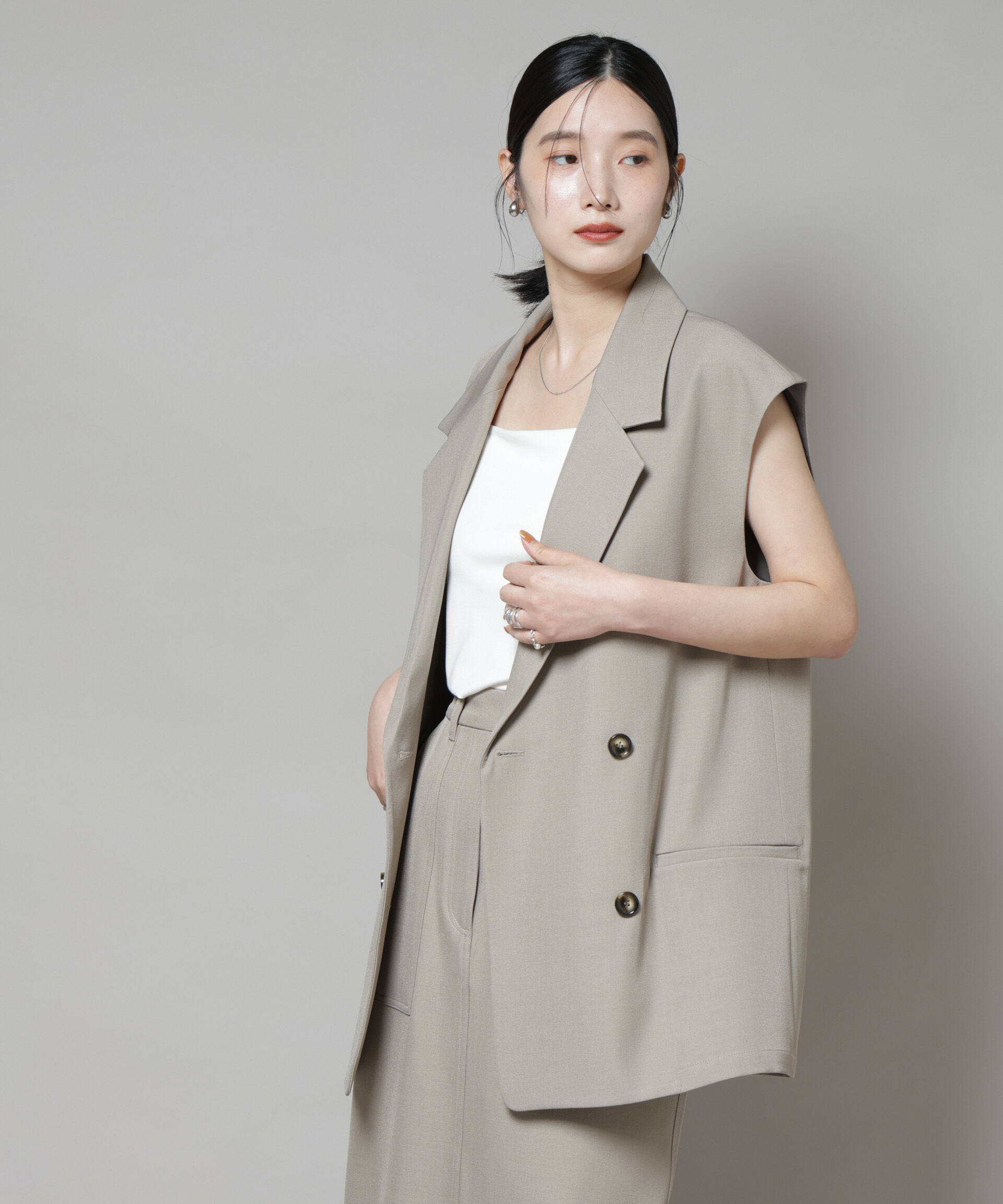 nano･universe「テーラードＷボタンミドルジレ(セットアップ可)」|テーラードジャケット|