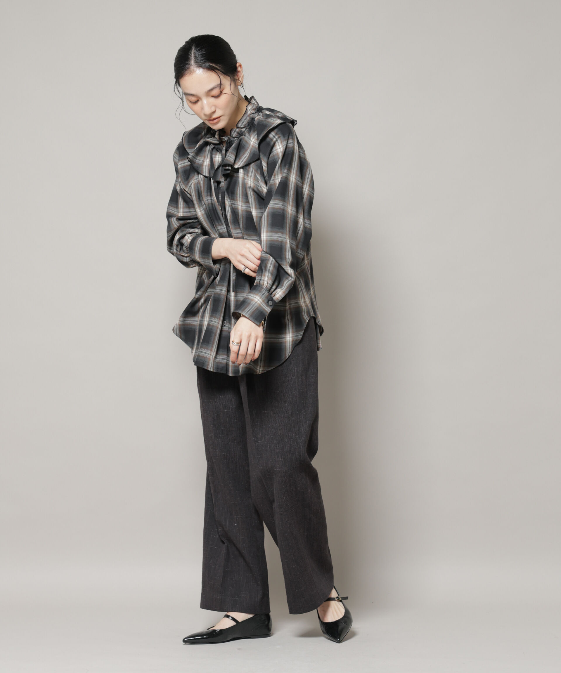 nano･universe「ツイードタックセミワイドパンツ(セットアップ可)」|チノ|