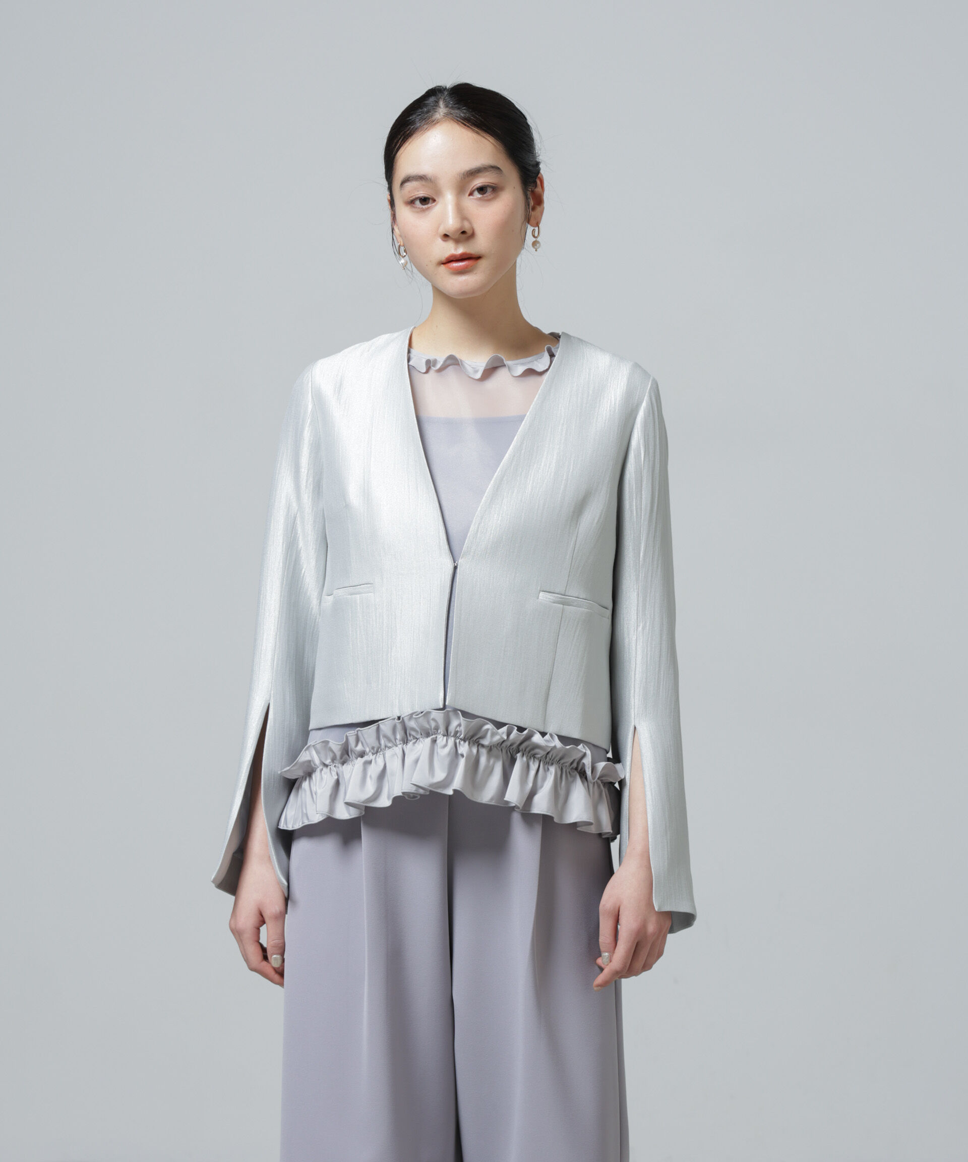 nano･universe「スリットスリーブショートジャケット」|テーラードジャケット|L.グレー1