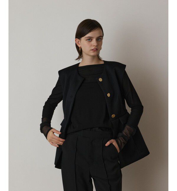  「ダンボールニットジレジャケット」|ノーカラージャケット|