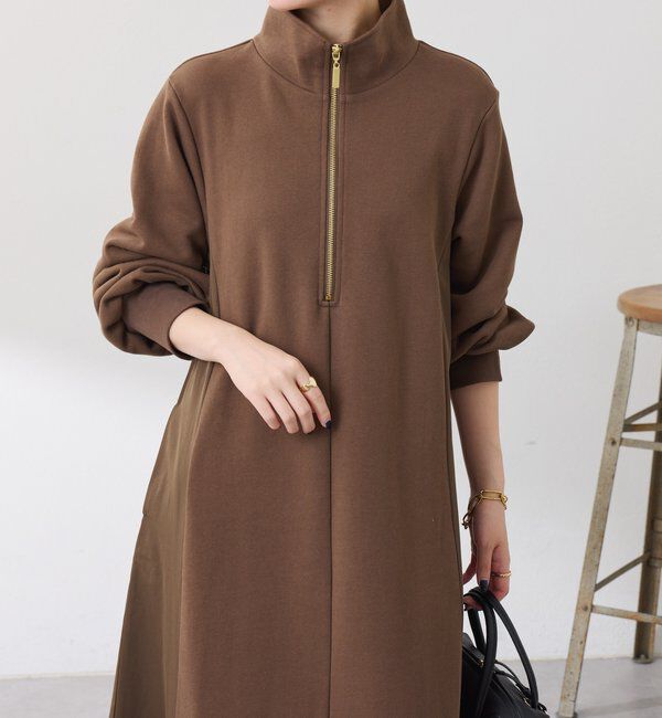  「異素材ドッキングハーフジップワンピース」|ワンピース|