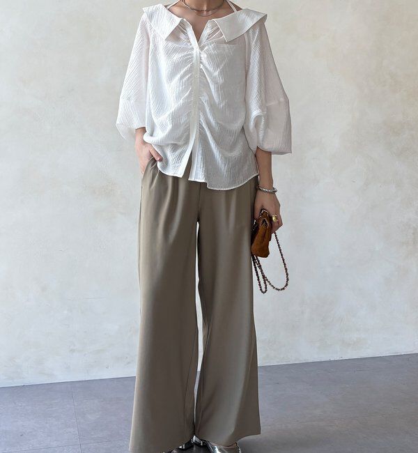  「【WEB限定】6分袖スキッパーシャツ＋ワイドパンツ」|スーツ|