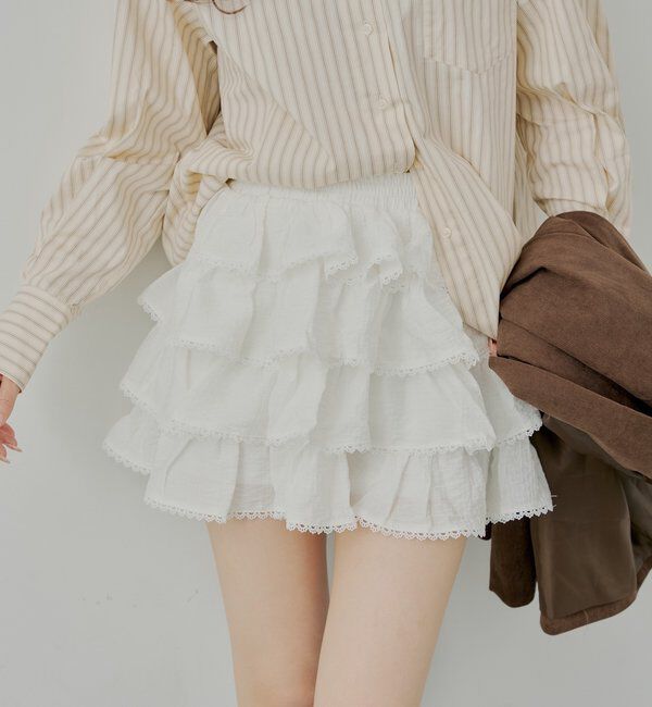  「フリルティアードミニスカート」|スカート|ホワイト