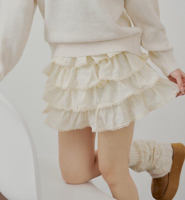  「フリルティアードミニスカート」|スカート|ライトベージュ