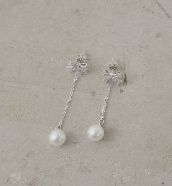  「ドロップパールリボンピアス」|ピアス|シルバー
