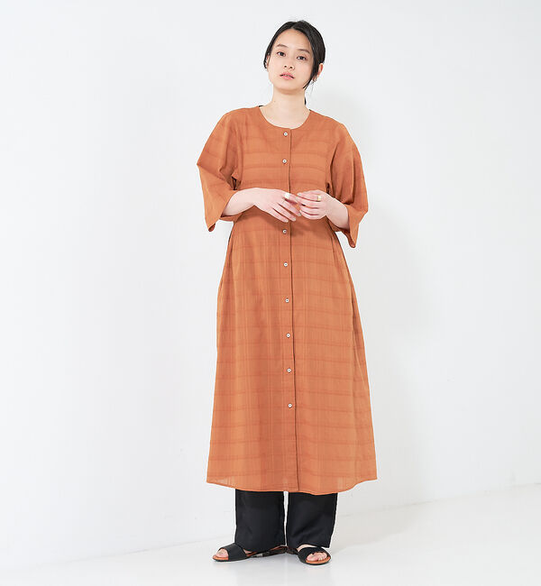 collex「＜手洗い可＞チェック織柄ガウンワンピース」|ワンピース|テラコッタ