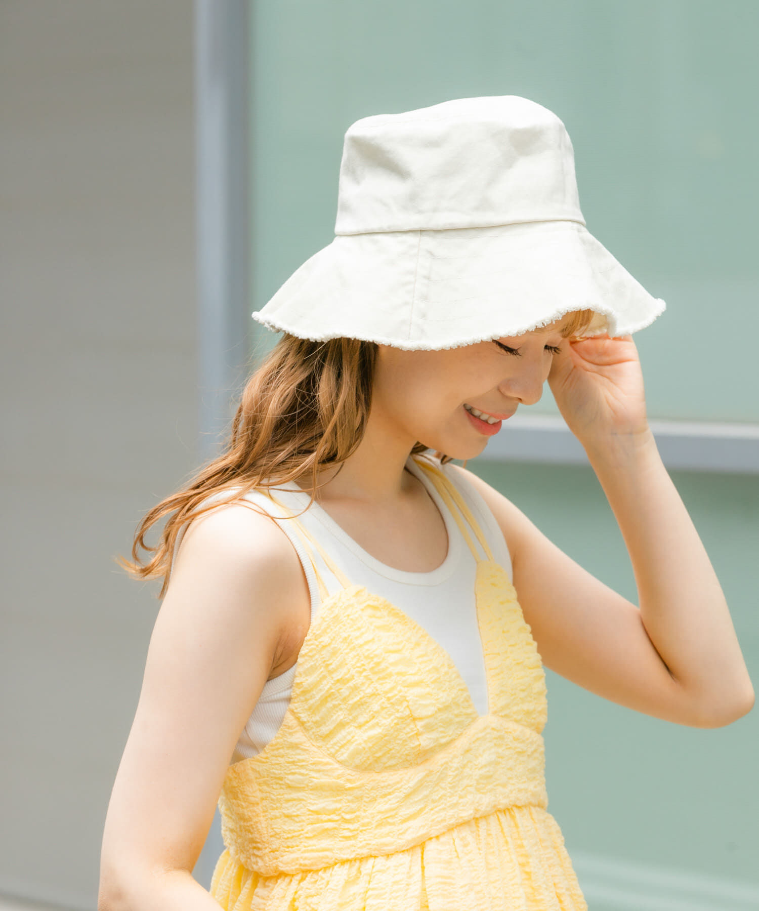 SMELLY「ツイルフリンジバケットハット」|ハット|アイボリー